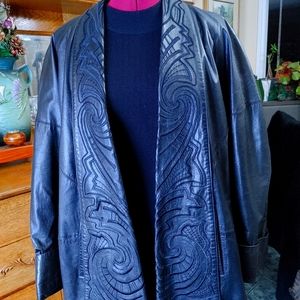 Black Leather Open Front Jacket